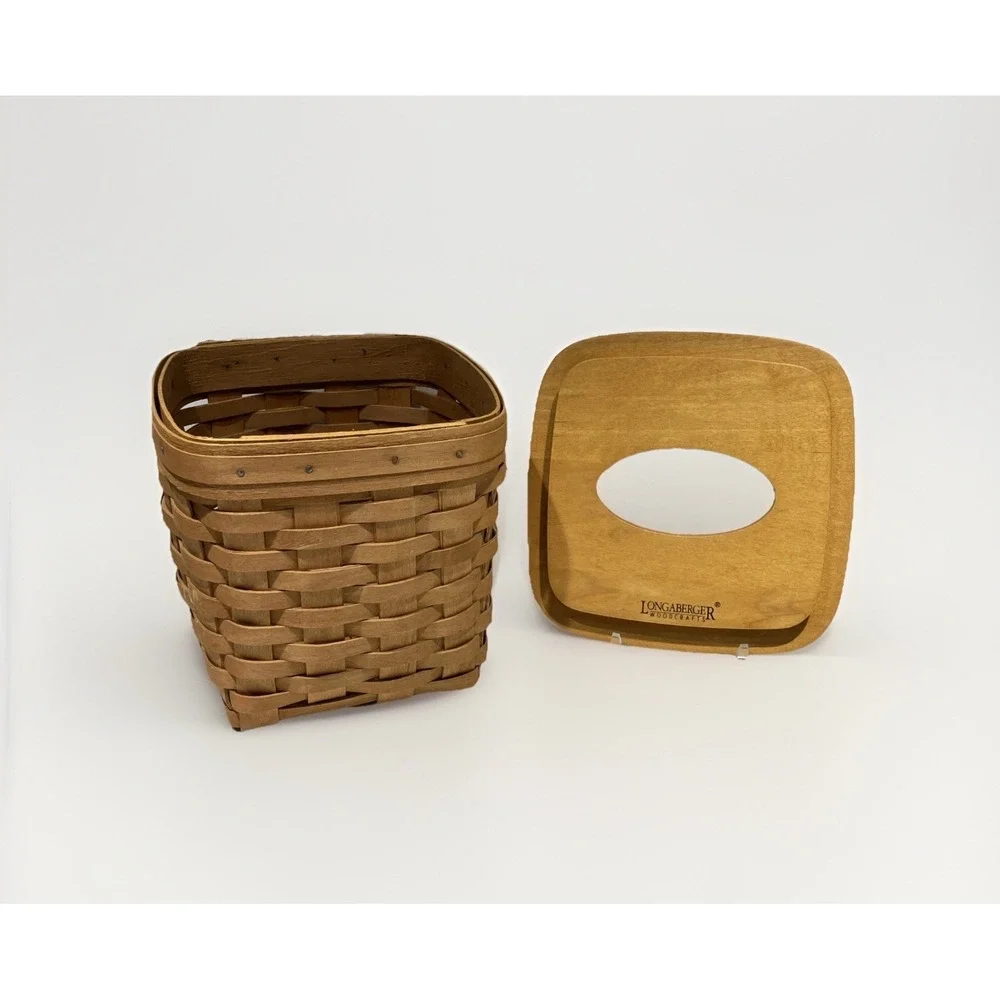 Longaberger 1977 Kleenex Tissue Box Brown With Wood Lid Vintage